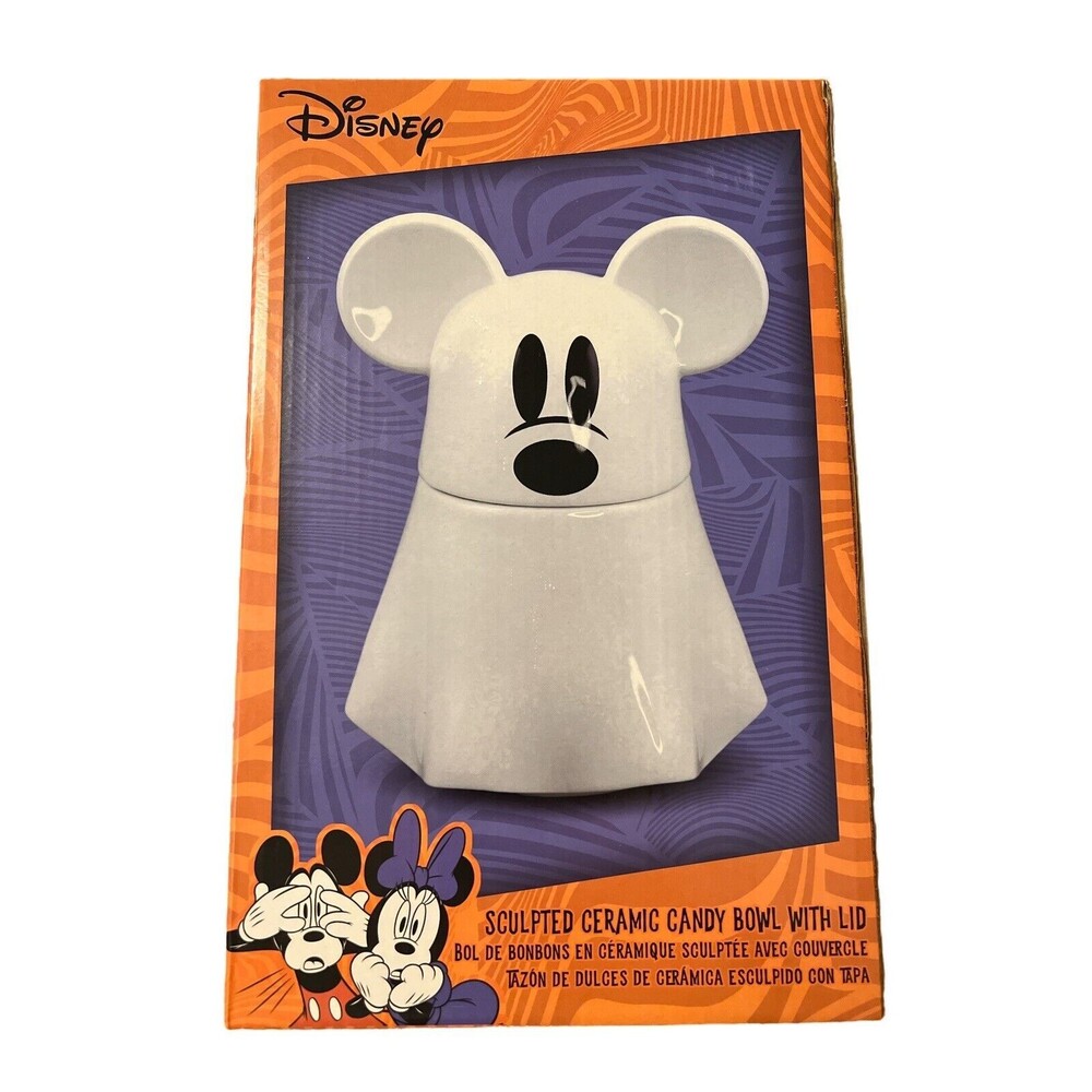 Disney Mickey‎ Mouse Halloween Ghost Candy Jar Bowl NEW